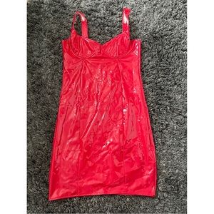 red latex dress